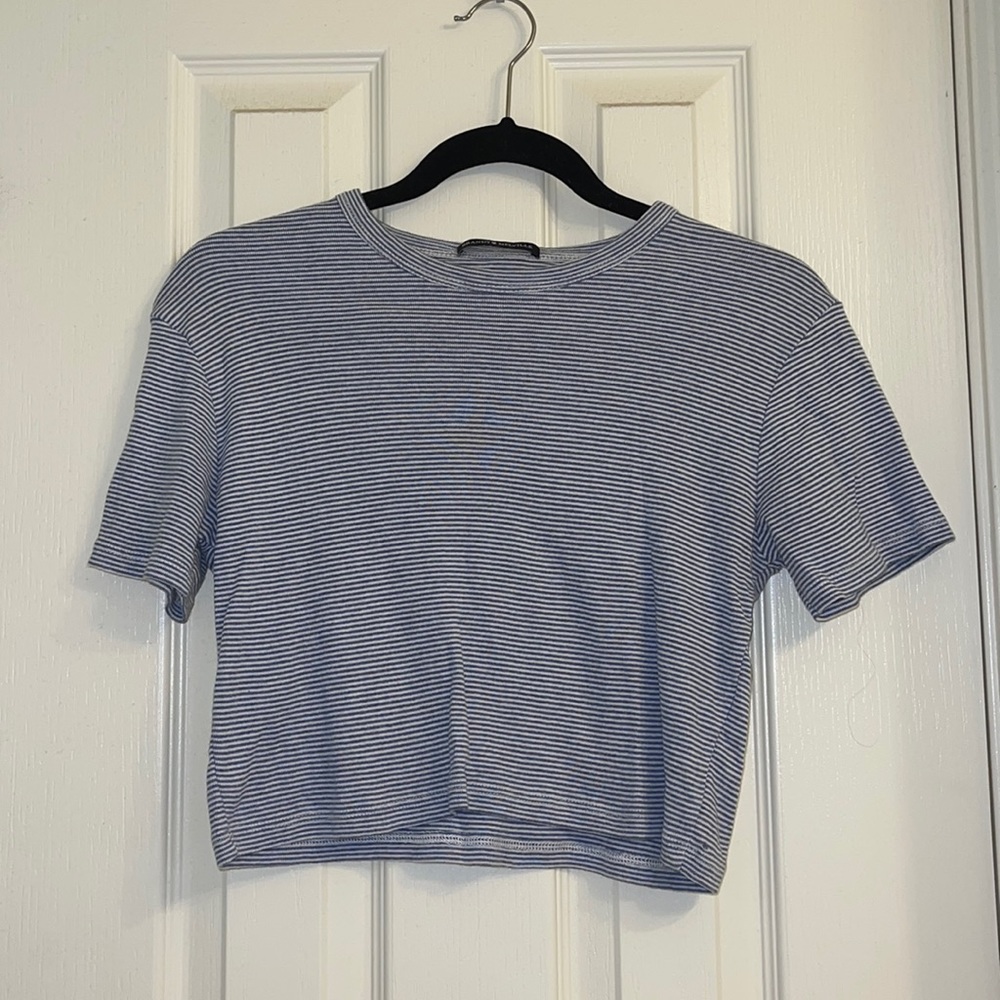 Blue and White stripped cropped shirt